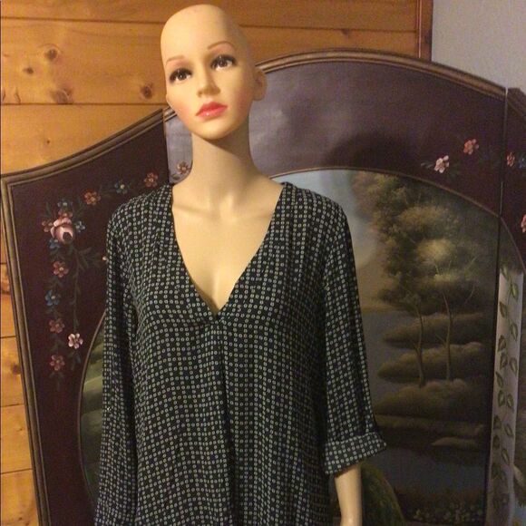 H&M Black with Tiny White Flowers Tunic Top L - Picture 4 of 7